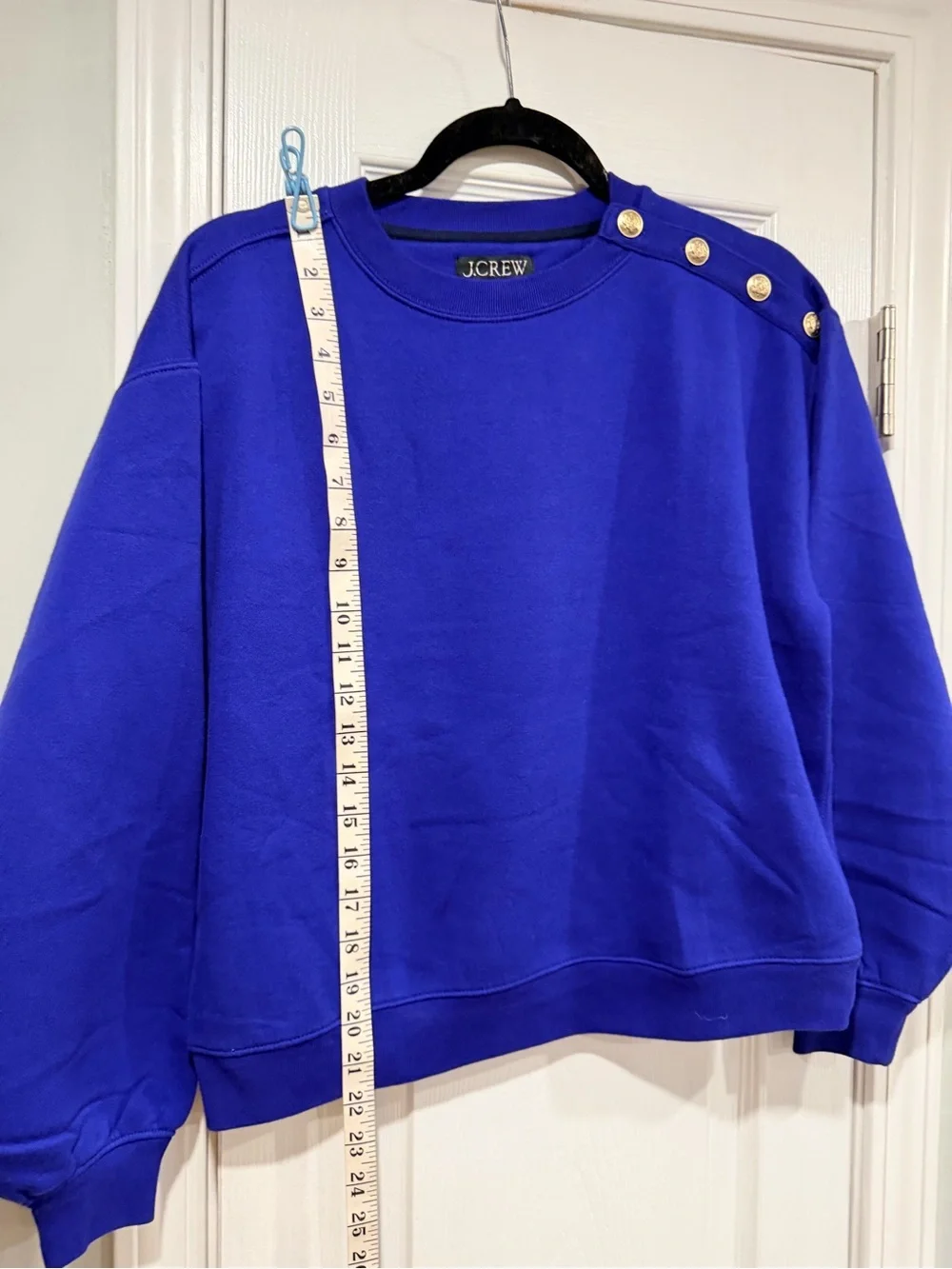 NWOT J.Crew Size XS Royal Blue Metal Button Shoulder Sweatshirt Crewneck